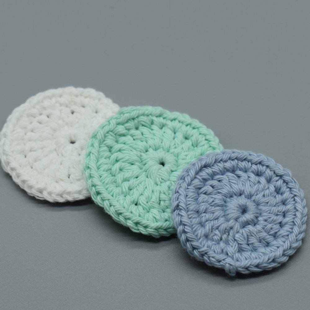 Hand Crafted Three small Crochet cotton reusable round face pads